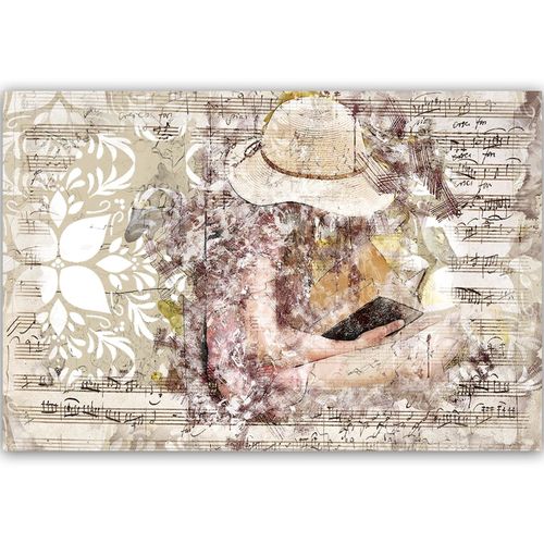 Tableau Bois Femme Avec Livre 90 X 60 Cm Beige