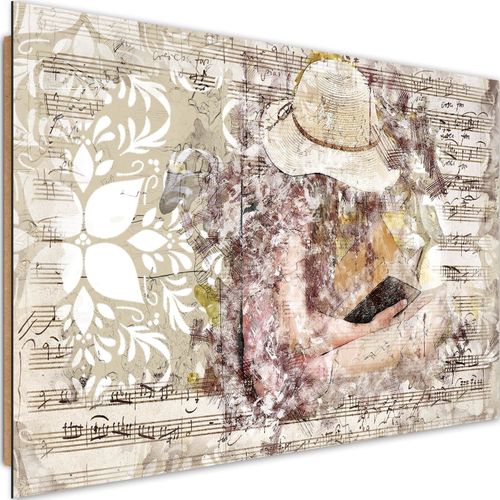 Tableau Bois Femme Avec Livre 120 X 80 Cm Beige