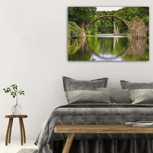 Tableau Pont En Arc De Bois Sur Le Lac 90 X 60 Cm Vert