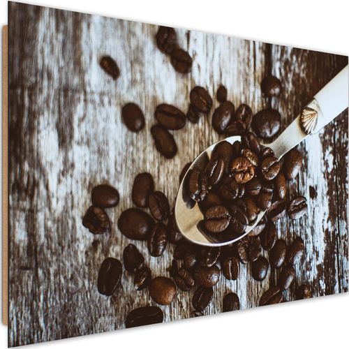 Tableau Bois Grains De Café Sur Une Cuillère 120 X 80 Cm Marron