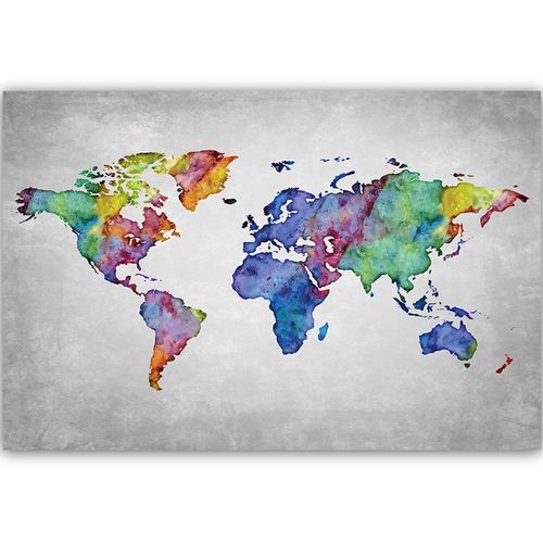 Tableau Carte Du Monde 90 X 60 Cm Gris