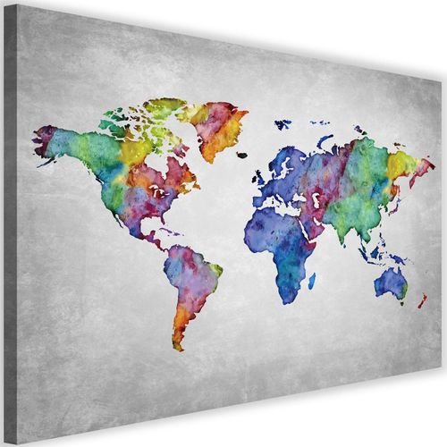 Tableau Carte Du Monde 90 X 60 Cm Gris