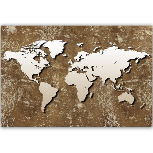 Tableau Bois Ancienne Carte Du Monde Rétro 120 X 80 Cm Marron