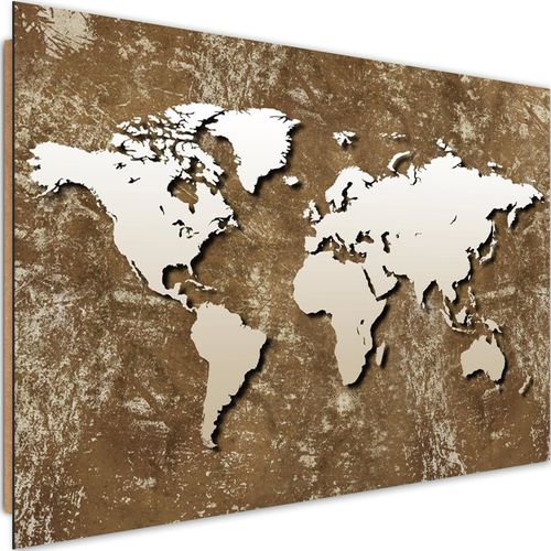 Tableau Bois Ancienne Carte Du Monde Rétro 120 X 80 Cm Marron
