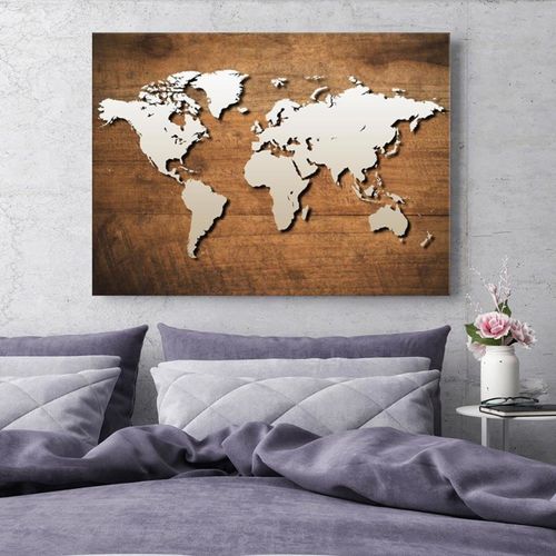 Tableau Carte Du Monde Bois Sur Une Planche De Bois 120 X 80 Cm Marron