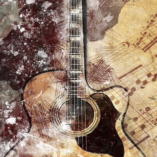 Tableau Bois Abstrait Guitare Vintage 80 X 120 Cm Marron