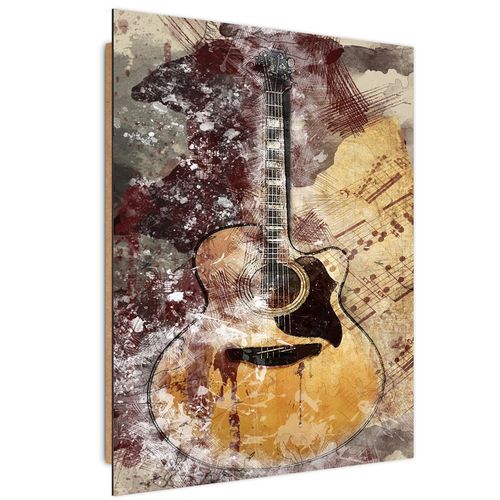 Tableau Bois Abstrait Guitare Vintage 80 X 120 Cm Marron