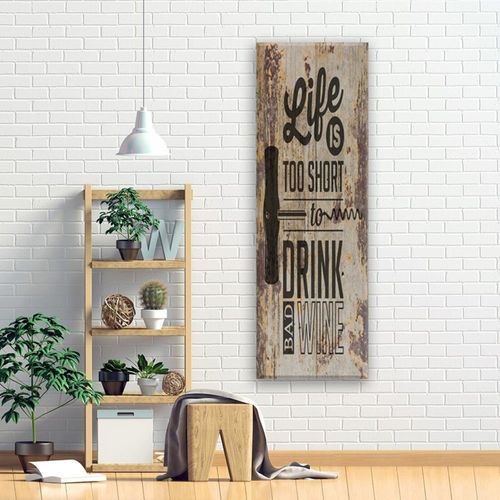 Tableau Bois Opératif Sur Le Vin 30 X 90 Cm Marron