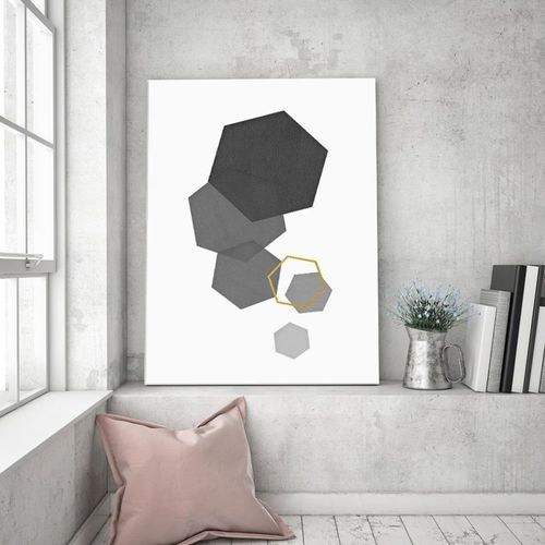 Tableau Hexagones 3 80 X 120 Cm Gris