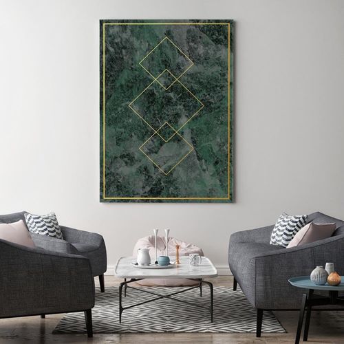 Tableau Bois Carrés Dorés 60 X 90 Cm Vert