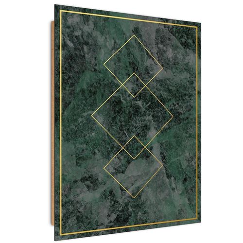 Tableau Bois Carrés Dorés 60 X 90 Cm Vert