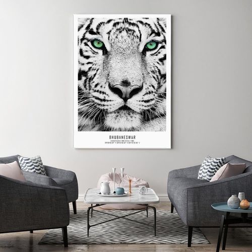 Tableau Tigre Blanc Bois 80 X 120 Cm Blanc