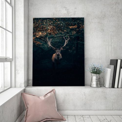 Tableau Bois De Cerf Dans Les Buissons 80 X 120 Cm Marron