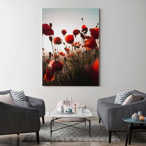 Tableau Coquelicots Aux Soleils 80 X 120 Cm Rouge