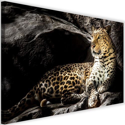 Tableau Léopard Sur Les Rochers 60 X 40 Cm Marron