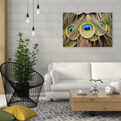 Tableau Plumes De Paon Bois 120 X 80 Cm Vert