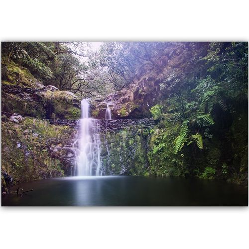 Tableau Cascade Dans La Forêt 120 X 80 Cm Vert