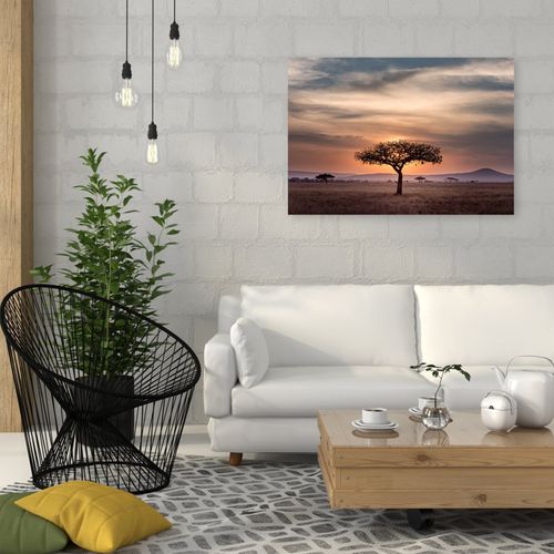 Tableau Bois Arbre Savane 120 X 80 Cm Orange