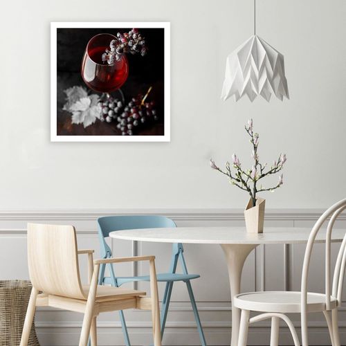 Tableau Bois Verre De Vin Et Raisins 2 90 X 90 Cm Rouge
