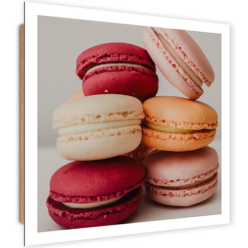 Tableau Bois Macarons Colorés 90 X 90 Cm Rose