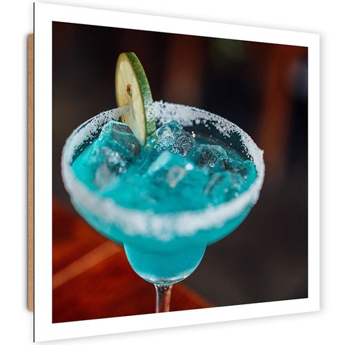Tableau Verre De Bois Avec Une Boisson Bleue 90 X 90 Cm Bleu