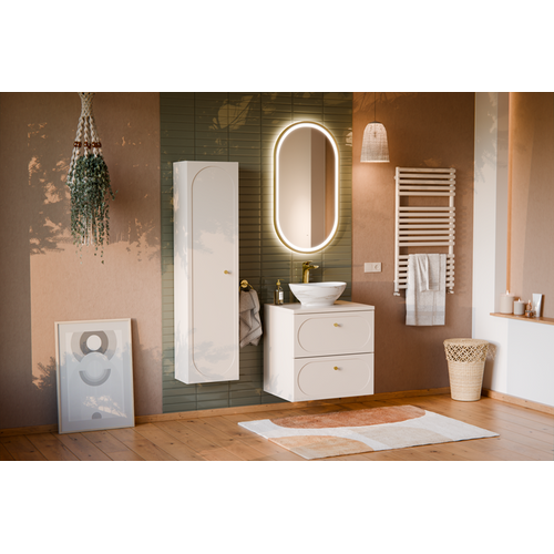 Ensemble Meuble Suspendu Sous Vasque Avec Plan 60 Cm Et Colonne 35 X 140 Cm Beige Donna Sand