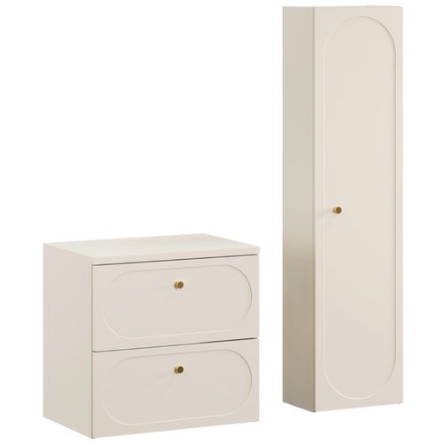 Ensemble Meuble Suspendu Sous Vasque Avec Plan 60 Cm Et Colonne 35 X 140 Cm Beige Donna Sand