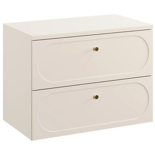 Ensemble Meuble Suspendu Sous Vasque Avec Plan 80 Cm Et Colonne 35 X 140 Cm Beige Donna Sand