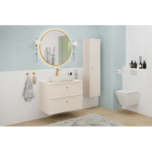 Ensemble Meuble Suspendu Sous Vasque Avec Plan 80 Cm Et Colonne 35 X 140 Cm Beige Donna Sand