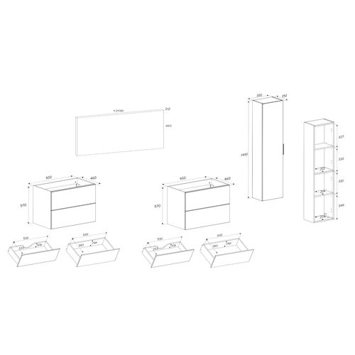 Ensemble Meuble Suspendu Sous Vasque Avec Plan 120 Cm Et Colonne 35 X 140 Cm Beige Donna Sand