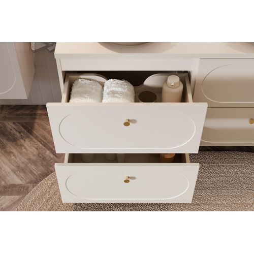 Ensemble Meuble Suspendu Sous Vasque Avec Plan 120 Cm Et Colonne 35 X 140 Cm Beige Donna Sand