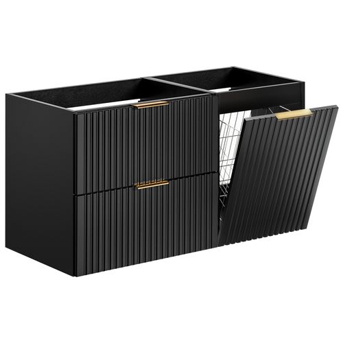 Meuble Suspendu Sous Vasque Avec Panier à Linge Adel Noir 100 Cm