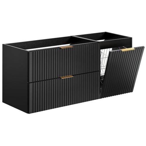 Meuble Suspendu Sous Vasque Avec Panier à Linge Adel Noir 120 Cm