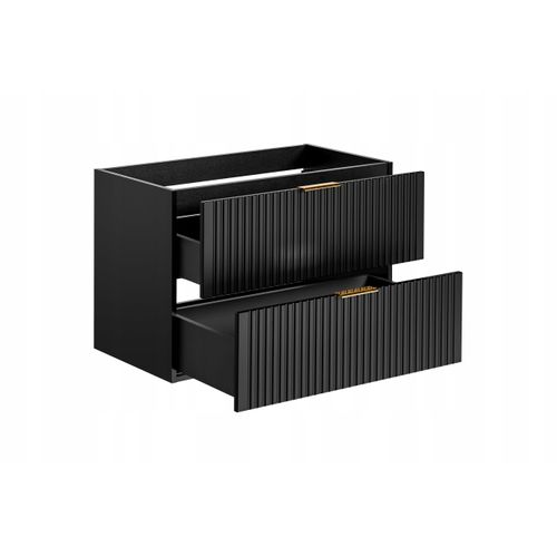 Meuble Suspendu Sous Vasque Adel Noir 120 Cm Avec Panier à Linge Et Plan Blanc