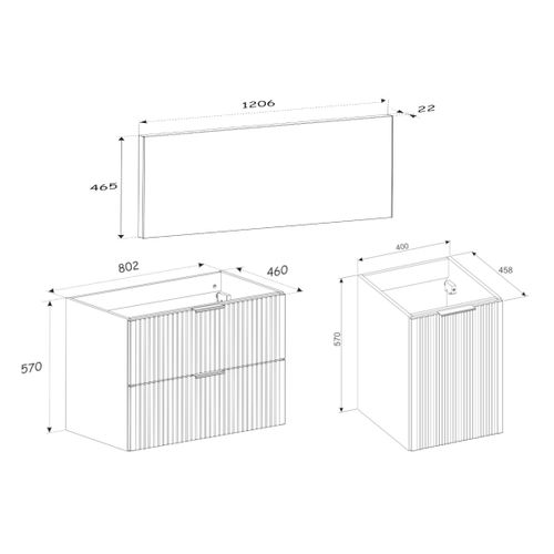 Meuble Suspendu Sous Vasque Adel Noir 120 Cm Avec Panier à Linge Et Plan Blanc