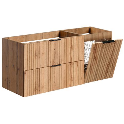 Meuble Suspendu Sous Vasque Avec Panier à Linge Adel Chêne 120 Cm