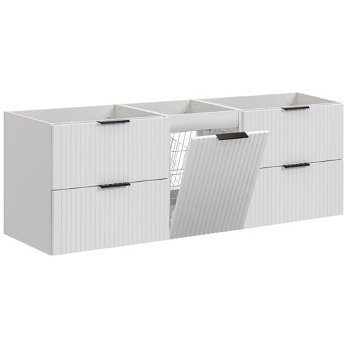 Meuble Suspendu Sous Vasque Avec Panier à Linge Adel Blanc 160 Cm