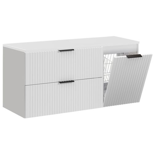 Meuble Suspendu Sous Vasque Adel Blanc 120 Cm Avec Panier à Linge Et Plan