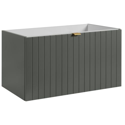 Meuble Sous-vasque Suspendu Harmo 80 Cm Façade Rainuré Vert Semi-mat