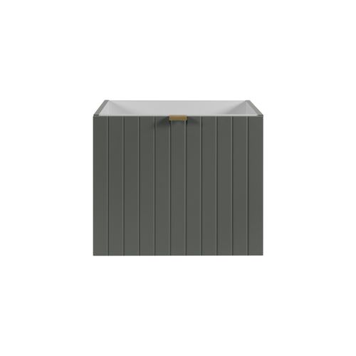 Meuble Sous-vasque Suspendu Harmo 50 Cm Avec Plan En Bois Massif Façade Rainurée Vert Semi-mat