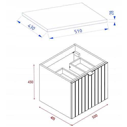 Meuble Sous-vasque Suspendu Harmo 50 Cm Avec Plan En Bois Massif Façade Rainurée Vert Semi-mat