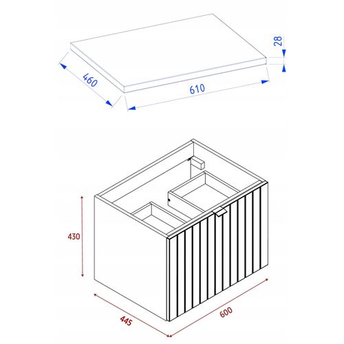 Meuble Sous-vasque Suspendu Harmo 60 Cm Avec Plan En Bois Massif Façade Rainurée Vert Semi-mat