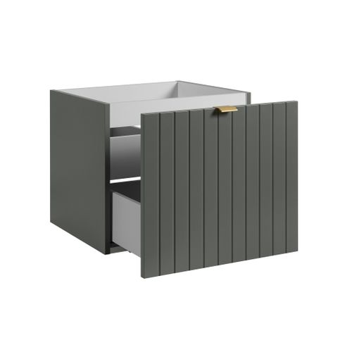 Meuble Sous-vasque Suspendu Harmo 60 Cm Avec Plan En Bois Massif Façade Rainurée Vert Semi-mat