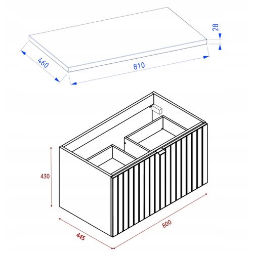 Meuble Sous-vasque Suspendu Harmo 80 Cm Avec Plan En Bois Massif Façade Rainurée Vert Semi-mat