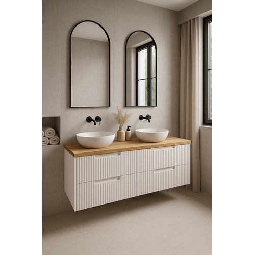 Plan De Travail En Bois Chêne Massif Naturel  120 Cm Pour Meuble De Salle De Bain