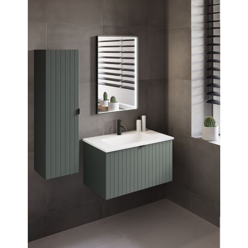 Meuble Sous Double Vasque Suspendu Harmo 100 Cm Façade Rainuré Vert Semi-mat