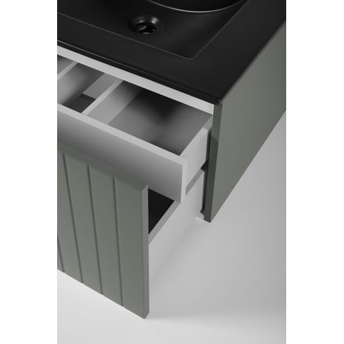 Meuble Sous Double Vasque Suspendu Harmo 100 Cm Façade Rainuré Vert Semi-mat