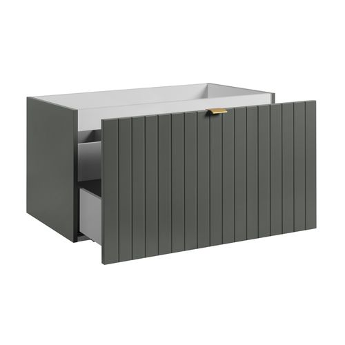 Meuble Sous Double Vasque Suspendu Harmo 160 Cm Façade Rainuré Vert Semi-mat