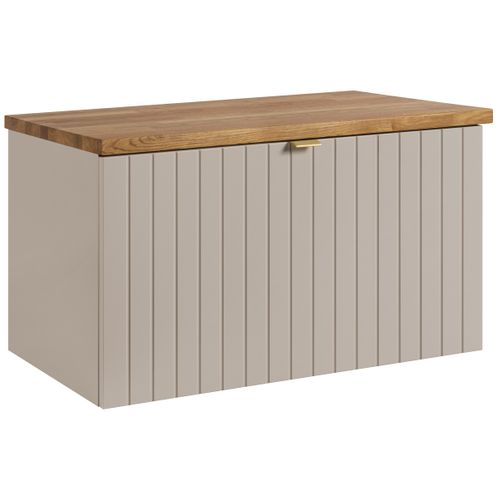 Meuble Sous-vasque Suspendu Harmo 60 Cm Avec Plan En Bois Massif Façade Rainurée Cachemire Semi-mat