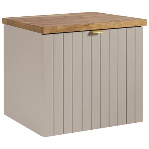 Meuble Sous-vasque Suspendu Harmo 80 Cm Avec Plan En Bois Massif Façade Rainurée Cachemire Semi-mat